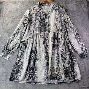 Boohoo Womens US 6 Snake Print Smock Dress Oversized Long Sleeve Grunge‎ Vibes